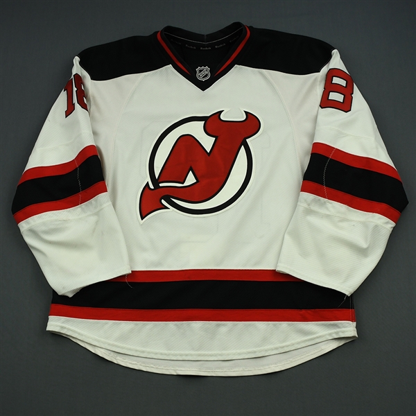 Bernier, Steve<br>White Set 1 nameplate change from Reid Boucher<br>New Jersey Devils 2014-15<br>#18 Size: 56
