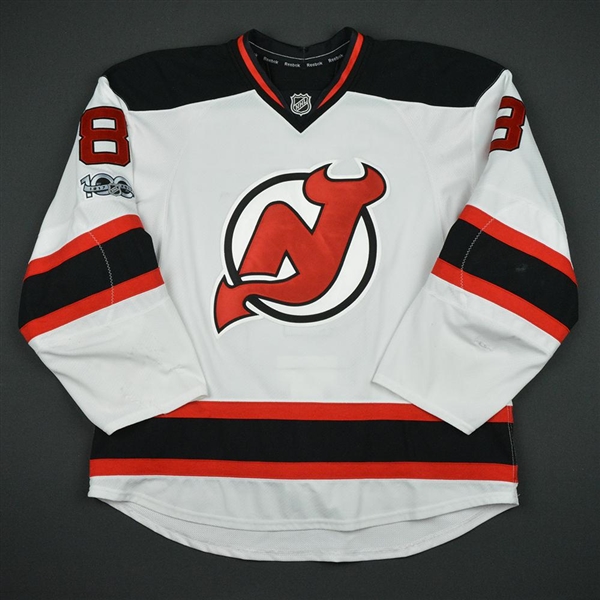 Bennett, Beau<br>White Set 3 w/ NHL Centennial Patch<br>New Jersey Devils 2016-17<br>#8 Size: 56