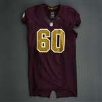 Black, Jordan<br>Burgundy and Gold Throwback worn November 4, 2012 vs. Carolina<br>Washington Redskins 2012<br>#60 Size: 46