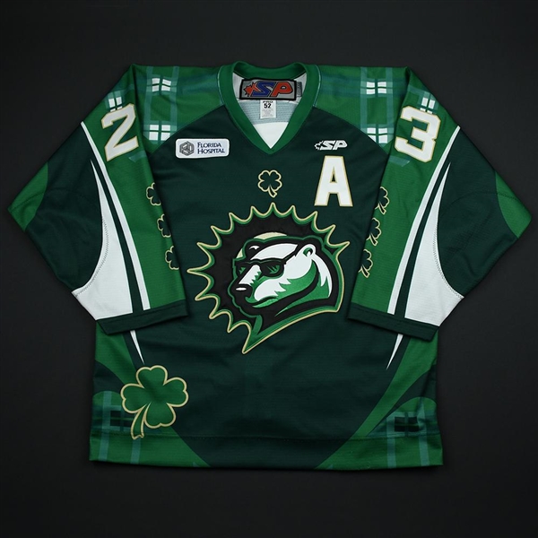 Manderson, Denver *<br>Green w/A- St. Patricks Day<br>Orlando Solar Bears 2014-15<br>#23 Size: 52