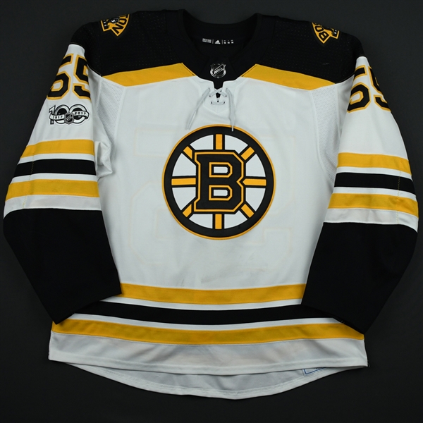 Acciari, Noel<br>White Set 1 w/ NHL Centennial Patch <br>Boston Bruins 2017-18<br>#55 Size: 56