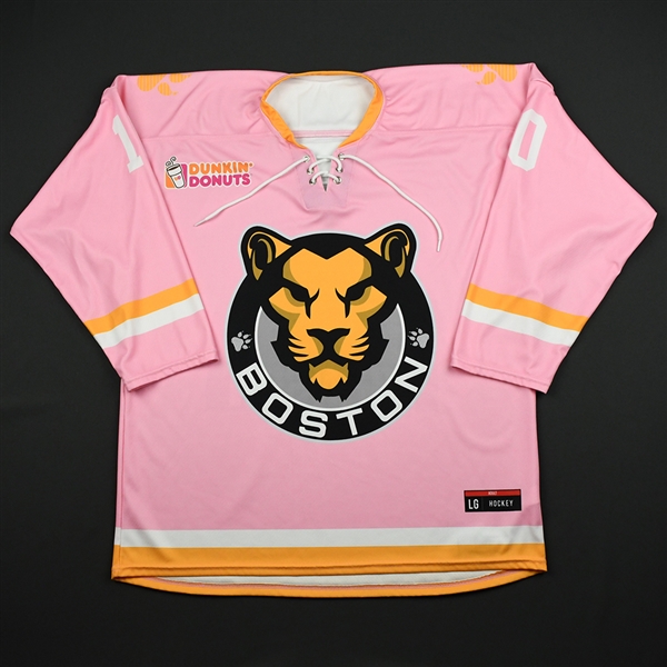 Johnson, Kaliya<br>Strides for the Cure - Worn February 2, 2018 vs. Connecticut Whale<br>Boston Pride 2017-18<br>#10 Size: LG