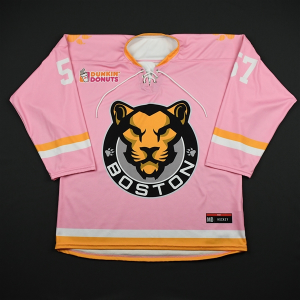 Mangene, Meagan<br>Strides for the Cure - Worn February 2, 2018 vs. Connecticut Whale<br>Boston Pride 2017-18<br>#57 Size: MD