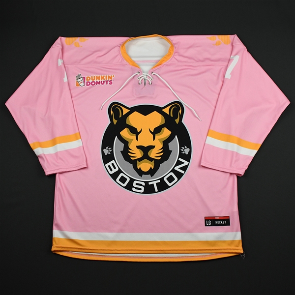 Parker, Mary<br>Strides for the Cure - Worn February 2, 2018 vs. Connecticut Whale<br>Boston Pride 2017-18<br>#7 Size: LG