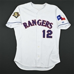 Ledee, Ricky *<br>White w/Flag<br>Texas Rangers 2001<br>#12 Size: 