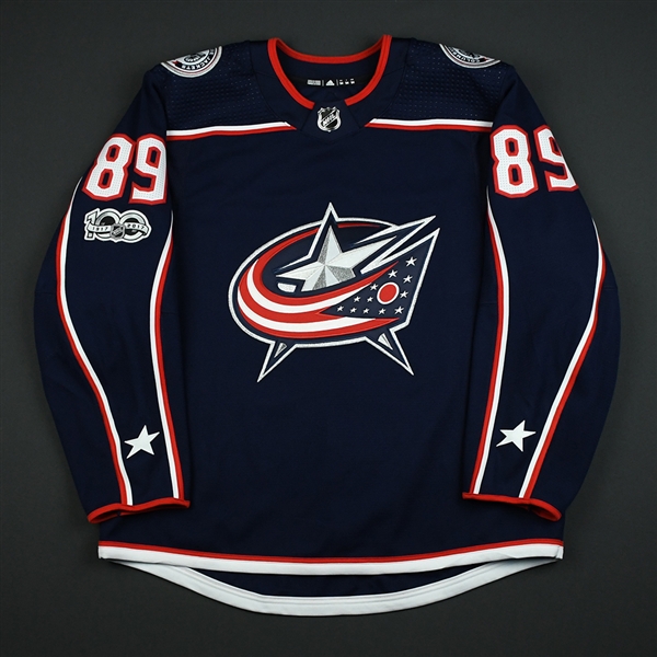 Billitier, Nathan<br>Blue Set 1 w/ NHL Centennial Patch - Game-Issued (GI)<br>Columbus Blue Jackets 2017-18<br>#89 Size: 54