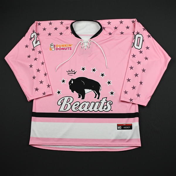Donohue, Katherine<br>Strides for the Cure (Game-Issued) - January 20, 2018 vs. Connecticut Whale<br>Buffalo Beauts 2017-18<br>#20 Size: MD
