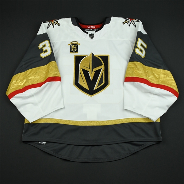 Dansk, Oscar<br>White Set 2 w/ Inaugural Season Patch - Game-Issued (GI)<br>Vegas Golden Knights 2017-18<br>#35 Size: 58G