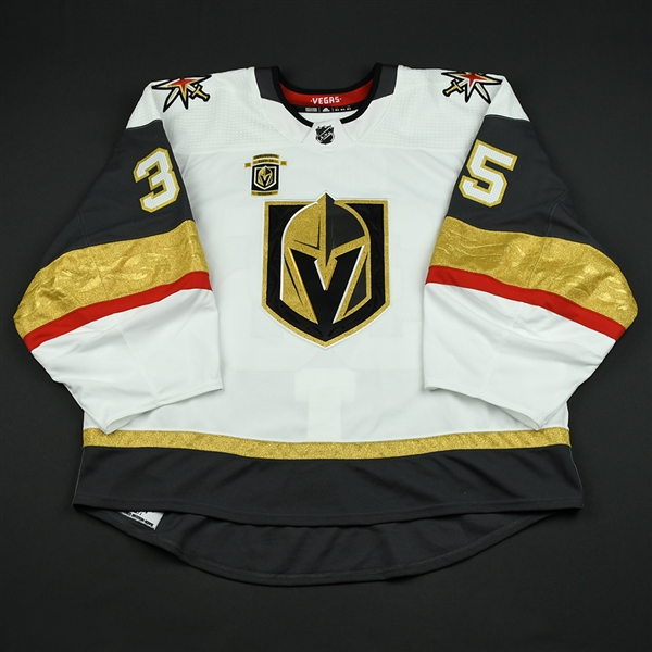 Dansk, Oscar<br>White Stanley Cup Playoffs w/ Inaugural Season Patch - Game-Issued (GI)<br>Vegas Golden Knights 2017-18<br>#35 Size: 60G