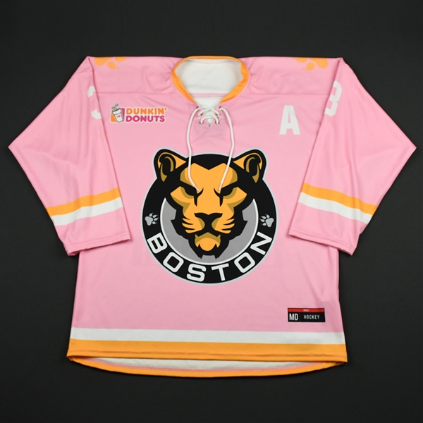 Gagliardi, Alyssa<br>Strides for the Cure w/A (Game-Issued) - February 2, 2018 vs. Connecticut Whale<br>Boston Pride 2017-18<br>#3 Size: MD