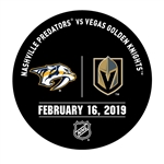 Vegas Golden Knights Warmup Puck<br>February 16, 2019 vs. Nashville Predators<br> 2018-19