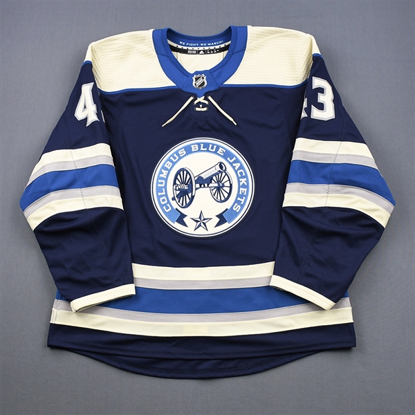 Abramov, Vitaly<br>Third Set 1 - Game-Issued (GI)<br>Columbus Blue Jackets 2018-19<br>#43 Size: 54