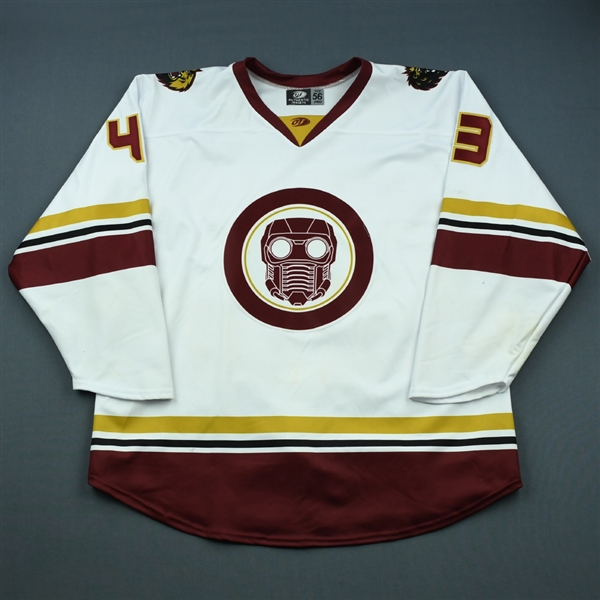 Dancs, Dexter<br>MARVEL Star Lord w/Socks - Worn December 15, 2018 @ Adirondack Thunder<br>Manchester Monarchs 2018-19<br>#43 Size: 56