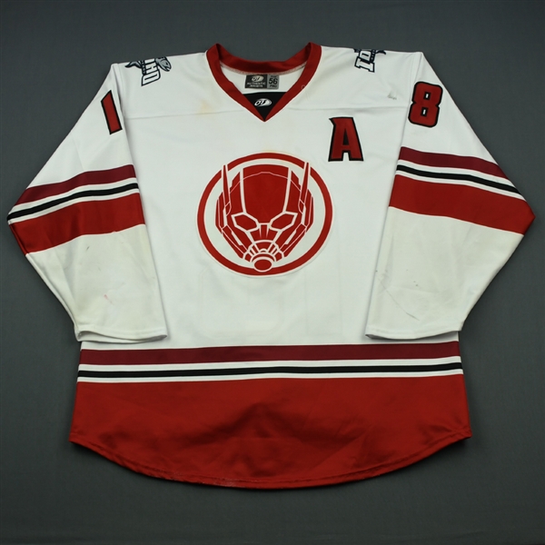 White, A.J. <br>MARVEL Ant-Man w/A & Socks - Worn November 2-3, 2018 @ Toledo Walleye<br>Idaho Steelheads 2018-19<br>#18 Size: 56