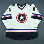 Henegar, Scott<br>MARVEL Captain America - Worn December 1, 2018 @ Kansas City Mavericks<br>Tulsa Oilers 2018-19<br>#16 Size: 56