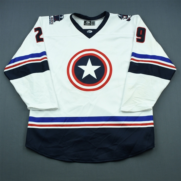 McNulty, Ian<br>MARVEL Captain America w/Socks - Worn December 1, 2018 @ Kansas City Mavericks (Autographed)<br>Tulsa Oilers 2018-19<br>#29 Size: 56