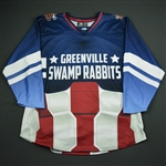 BLANK (Number On Back Removed)<br>MARVEL Captain America (Game-Issued) - January 21, 2018 vs. Atlanta Gladiators<br>Greenville Swamp Rabbits 2017-18<br>#14 Size: 54