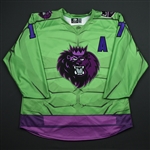 Leitner, Matt<br>MARVEL Hulk Jersey w/A (Game-Issued) - January 20, 2018 vs. Jacksonville Icemen<br>Manchester Monarchs 2017-18<br>#17 Size: 52