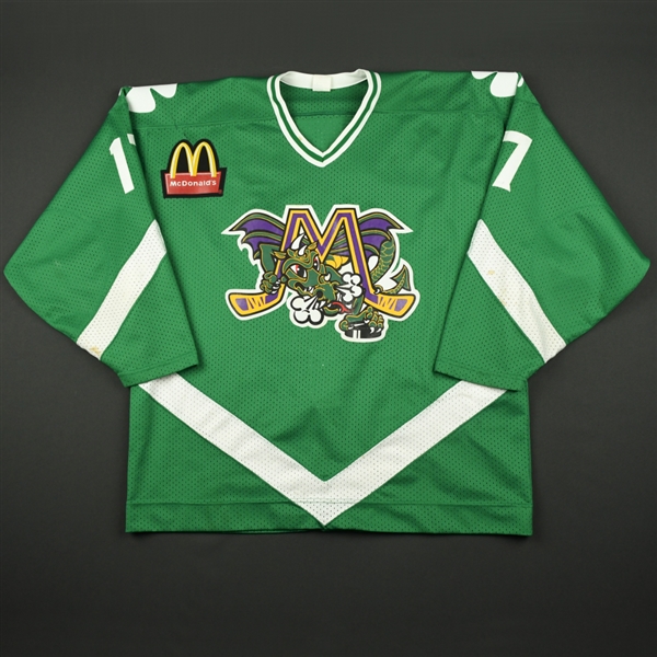 Elders, Jason *<br>Green  - St. Patricks Day w/McDonalds Patch - Autographed<br>Mobile Mysticks 1995-96<br>#17 Size: XXL