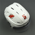 Carrick, Connor<br>White, Warrior Helmet w/ Bauer Shield<br>New Jersey Devils 2018-19<br>#5 Size: Small