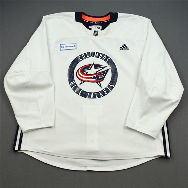 adidas<br>White Practice Jersey w/ OhioHealth Patch <br>Columbus Blue Jackets 2019-20<br> Size: 58