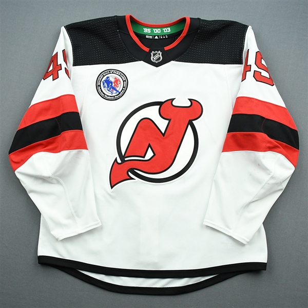 Anderson, Joey<br>White Set 1 - 1st NHL Point<br>New Jersey Devils 2018-19<br>#49 Size: 56
