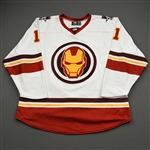 Topping, Jordan<br>MARVEL Iron Man w/Socks - Worn February 12, 2020 @ Rapid City Rush<br>Allen Americans 2019-20<br>#11 Size: 54