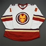 Durocher, Corey<br>MARVEL Iron Man w/Socks - Worn February 12, 2020 @ Rapid City Rush<br>Allen Americans 2019-20<br>#18 Size: 56