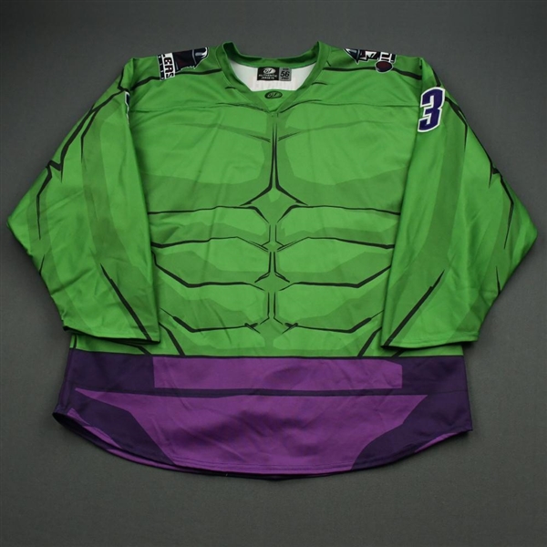 Knight, Cam<br>MARVEL Hulk w/Socks - Worn January 18, 2020 @ Idaho Steelheads (Autographed)<br>Tulsa Oilers 2019-20<br>#3 Size: 56
