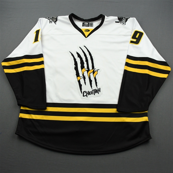 Barron, Travis<br>DC Cheetah (Game-Issued) - November 16, 2019 @ Kalamazoo Wings<br>Utah Grizzlies 2019-20<br>#19 Size: 56