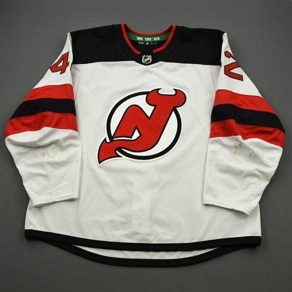 Bastian, Nathan<br>White Set 1 - Preseason Only (A removed)<br>New Jersey Devils 2019-20<br>#42 Size: 58