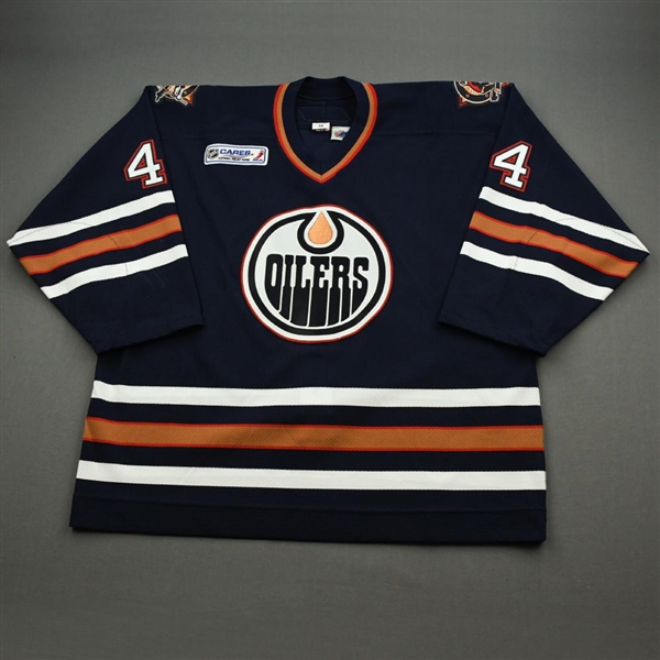 Pronger, Chris *<br>Navy w/ Katrina Relief Patch<br>Edmonton Oilers 2005-06<br>#44 Size: 58
