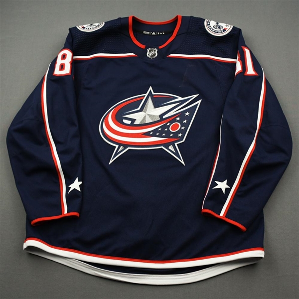 Barach, Derek<br>Blue Set 1 - Training Camp Only (A removed)<br>Columbus Blue Jackets 2019-20<br>#81 Size: 56