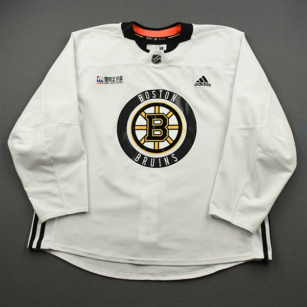 adidas<br>White Practice Jersey w/ ORG Packaging Patch <br>Boston Bruins 2019-20<br> Size: 58