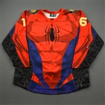 Sakeld, Ryan<br>MARVEL Spider-Man w/Socks - Worn November 30, 2019 vs. Jacksonville Icemen<br>Norfolk Admirals 2019-20<br>#16 Size: 56