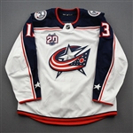 Atkinson, Cam<br>White Set 1 w/ 20th Anniversary Patch<br>Columbus Blue Jackets 2020-21<br>#13 Size: 54