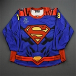 Butcher, Chad<br>DC Superman Game-Worn w/Socks - April 25, 2021 vs. Utah Grizzlies<br>Allen Americans 2020-21<br>#19 Size: 54