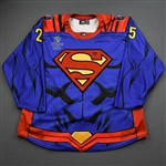 Kneen, Nolan<br>DC Superman (Game-Issued) - April 25, 2021 vs. Utah Grizzlies<br>Allen Americans 2020-21<br>#25 Size: 56