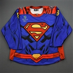 Owre, Steven<br>DC Superman Game-Worn w/Socks - April 25, 2021 vs. Utah Grizzlies<br>Allen Americans 2020-21<br>#8 Size: 54