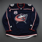 Bayreuther, Gavin<br>Blue Set 1 w/ 20th Anniversary Patch<br>Columbus Blue Jackets 2020-21<br>#7 Size: 56