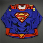 Drevitch, Tyler<br>DC Superman Game-Worn w/Socks - June 4, 2021 vs. Indy Fuel<br>Wheeling Nailers 2020-21<br>#38 Size: 56