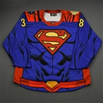 Drevitch, Tyler<br>DC Superman Game-Worn w/Socks - June 4, 2021 vs. Indy Fuel<br>Wheeling Nailers 2020-21<br>#38 Size: 56