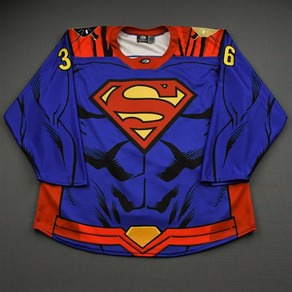 Prapavessis, Mike<br>DC Superman Game-Worn w/Socks - June 4, 2021 vs. Indy Fuel<br>Wheeling Nailers 2020-21<br>#36 