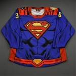 Prapavessis, Mike<br>DC Superman Game-Worn w/Socks - June 4, 2021 vs. Indy Fuel<br>Wheeling Nailers 2020-21<br>#36 