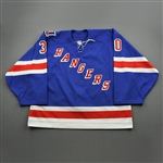 Lundqvist, Henrik *<br>Blue - Mark Messier Night w/ #11 Patch<br>New York Rangers 2005-06<br>#30 Size: 60G