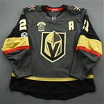 Eakin, Cody<br>Gray w/A, T-Mobile Arena Inaugural Game - w/ Inaugural Game & NHL Centennial Patches - October 10, 2017 - Game-Issued (GI)<br>Vegas Golden Knights 2017-18<br>#21 Size: 56