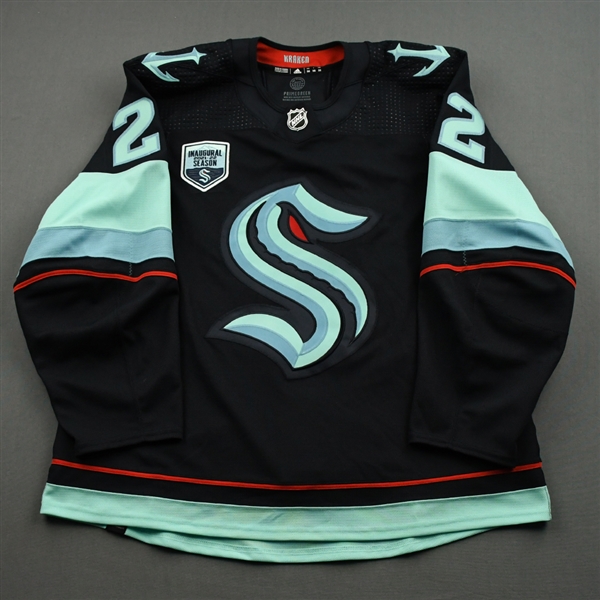 Appleton, Mason<br>Blue First Game in Climate Pledge Arena History w/ Inaugural Season Patch - October 23, 2021 - 2nd Period Only<br>Seattle Kraken 2021-22<br>#22 Size: 56