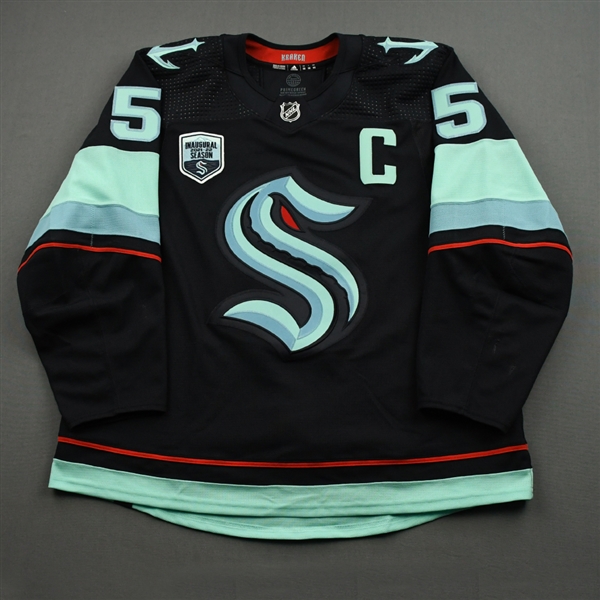 Giordano, Mark<br>Blue w/C, First Game in Climate Pledge Arena History w/ Inaugural Season Patch - October 23, 2021 - 2nd Period Only<br>Seattle Kraken 2021-22<br>#5 Size: 56