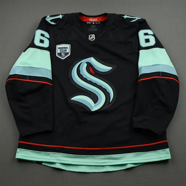 Larsson, Adam<br>Blue First Game in Climate Pledge Arena History w/ Inaugural Season Patch - October 23, 2021 - 2nd Period Only<br>Seattle Kraken 2021-22<br>#6 Size: 58