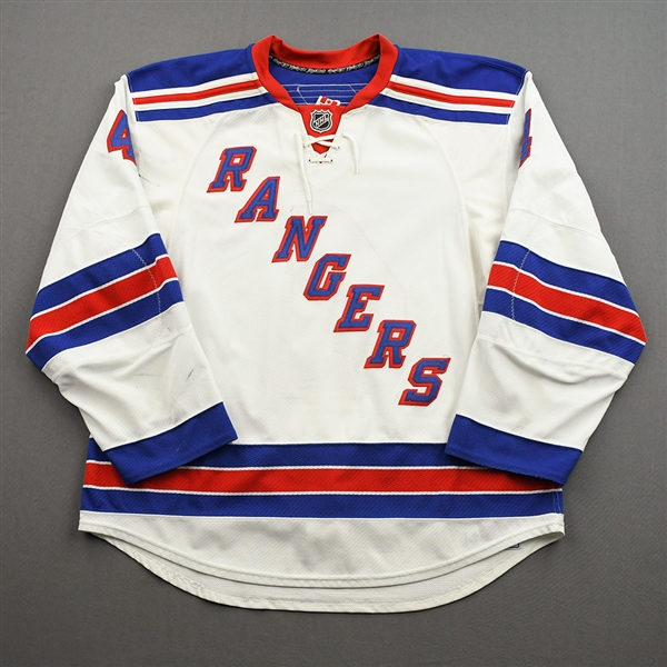 Del Zotto, Michael *<br>White Set 1 - NHL Debut - First NHL Assist<br>New York Rangers 2009-10<br>#4 Size: 56
